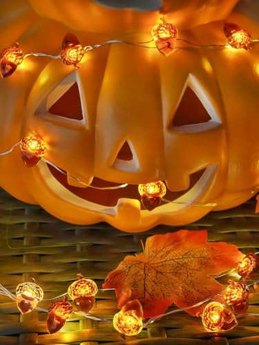 Image of Acorn Fall Lights Battery Operated LED String Lights with Remote & Timer | 8 Modes, IP44 Waterproof, 10FT 30 LED Fall Fairy Lights Twinkle for Harvest Thanksgiving Halloween Party Indoor Outdoor Decor