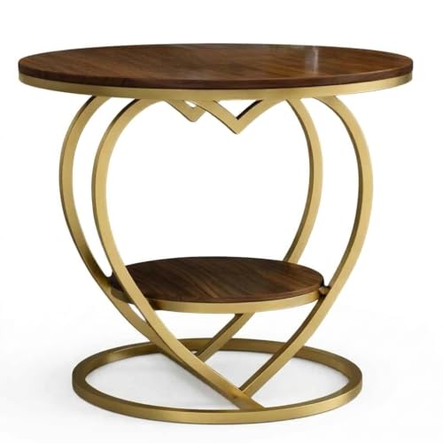Image of Coffee Table for Living Room Modern Corner Sofa Side Bedside Tables Snack End Table for Bedroom,Brown Table Top with Gold Metal Frame