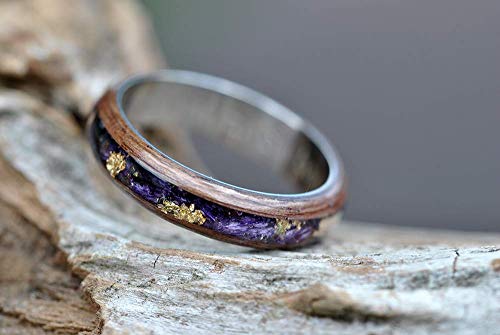Titanium Wedding Band Men, Womens Titanium Wedding Rings With Natural Pressed Purple Petals, Titanium Engagement Ring Women, Titanium Rings #TOP4