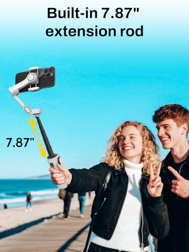 Image of AOCHUAN Gimbal Stabilizer for iPhone & Android, 3-Axis Phone Gimbal with OLED Screen, 7.8 inch Extendable Rod, Face & Gesture Tracking, Ideal for Vlogging, Travel & Video Recording-Smart V8 White