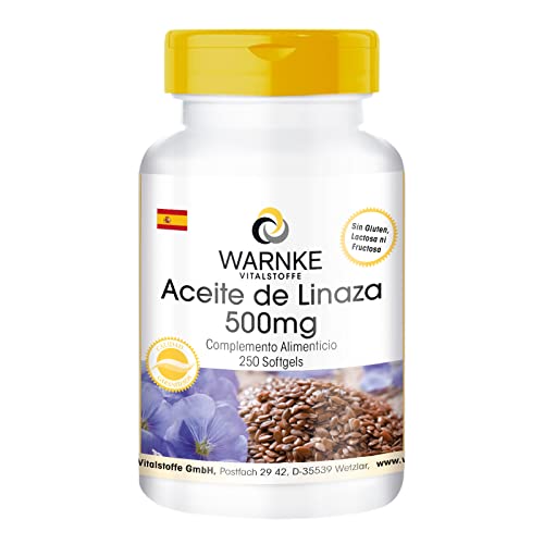 Aceite de Linaza 500mg – Prensado en frío – 58% de Ácido Alfa – Linoleico – Ácidos grasos Omega 3 – 250 cápsulas | Warnke Vitalstoffe - Calidad de farmacia alemana