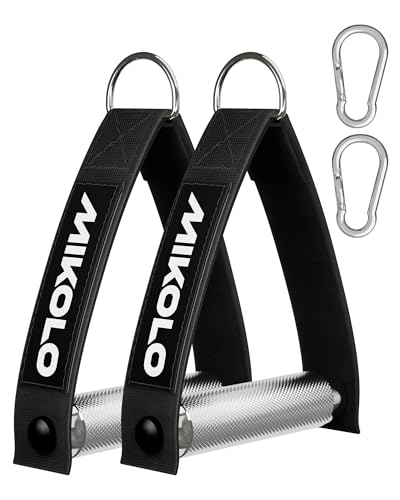 Mikolo Aluminum Alloy Cable Machine Handles Exercise Handles D Handle Cable Attachments for Gym Durable Cable Machine Attachment for Cable Crossover Training (with Bearing and 15mm Steel Tubing)