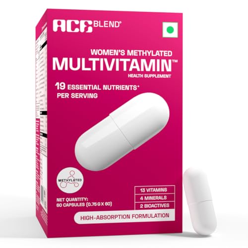 Image of Ace Blend Multivitamin Capsules for Women | Pack of 60 | With Iron & Methylated Multivitamin | 19 Essential Nutrients with Quatrefolic, MenaQ7 K2 & Vitashine D3 | Supports Hormonal Balance & Immunity