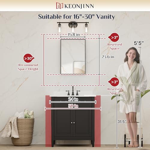 Image of Keonjinn 16x24 Inch Black Bathroom Mirror for Over Sink, Rectangular