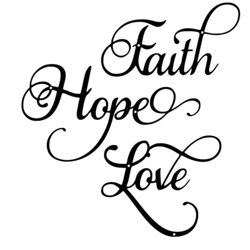 Image of Pralen 3 Pieces Faith Hope Love Metal Wall Decor, Inspirational Black Letter Sign, Rustic Vintage Farmhouse Iron Word Sign, Family Home Art Decoration for Living Room Bedroom Dining Room