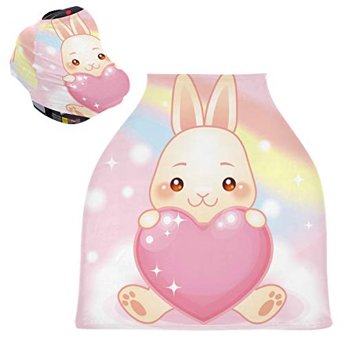 かわいいうさぎレインボーピンクワールドベビーカーシートカバーキャノピー伸縮性看護カバー幼児用母乳の男の子の女の子のための通気性防風冬のスカーフ