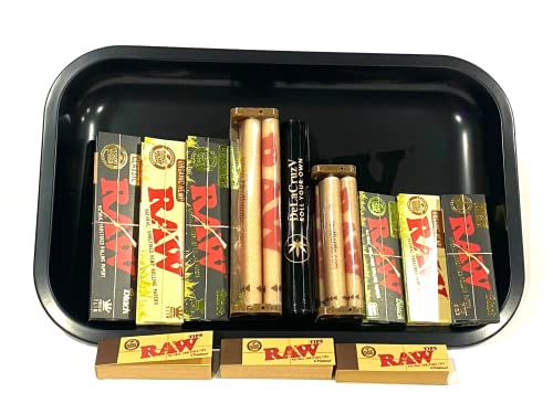 Bundle - 12 Items - Raw Rolling Paper R.y.o (Roll Your Own) Cigarette Kit, Raw Organic Paper, Raw Black Classic Paper And Adlc Doobtube. #TOP3