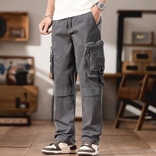 XYXIONGMAO Men's Cargo Pants Loose Khaki Casual Multi Pocket Hip Hop Vintage Military Sweatpants Streetwear Tactical Pants4