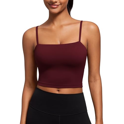 Image of CRZ YOGA Butterluxe Cami Crop Tank Tops | Light Support, Removable Pads, Yoga, Extremely Soft, Square Neck, Spaghetti Straps, Longline Sports Bras for Women