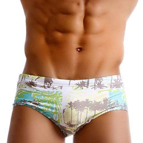 Mens Swimsuit Briefs Padded Swimwear Printe Male Sexy Fashion Swimming Bikini Board Beach Surfing Swim Trunks (Grey,Tag XL (US L),)