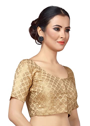 Image of Studio Shringaar Women's Readymade Brocade Short Sleeves Saree Blouse