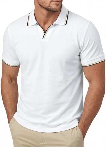 Elainone Herren Poloshirt Kurzarm mit Y-Ausschnitt | 65% Baumwolle und 35% Polyester, Moderner Polo-Look ohne Knöpfe, Knitterarm und Bequem für Büro, Freizeit, Reise & Sommer