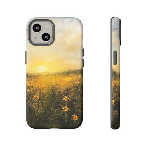 Coque rigide mate iPhone 14 jaune motif fleurs sauvages antichoc