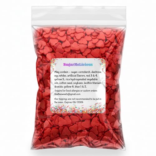 SugarMeLicious Jumbo Red Hearts Sprinkles, 8oz Bag, Perfect for Decorating