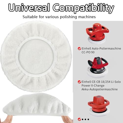 4 Stück Polierhauben Set,220mm-250mm Lammwoll-Polierhauben,Polierhauben für Einhell Akku-Autopoliermaschinen,Auto Polierpad,Kompatibel CE-CB 18/254 Li, CC-PO 90