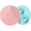 Silicone Makeup Brush Cleaning Mats with Suction Cups, Set of 2, Portable for Travel, Makeup Brush Cleaner Pads, For All Brush Types (Pink and Blue)