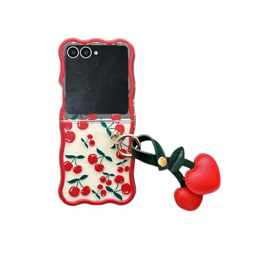GCVXRUD Funda para Samsung Galaxy Z Flip 7, diseño de cereza, funda plegable con llavero para mujeres y niñas, bonita funda con tapa 7 (con cadena)