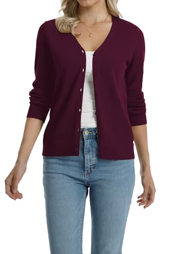 Image of QUALFORT Women's 100% Cotton Lightweight Cardigans Long Sleeve Knitted Button Down Sweater