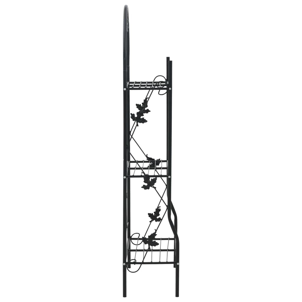 3-stufiges Pflanzenregal Schwarz 52x28x128 cm Eisen | Wetterbestaendige Epoxidharz-Beschichtung, Blattverzierung, Einfache Montage, Fuer Balkon Terrasse Garten
