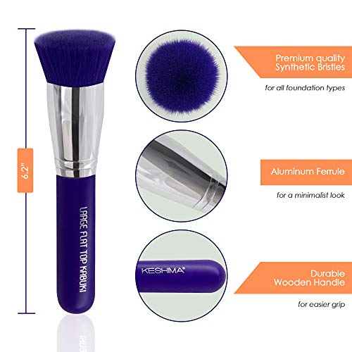 Large Flat Top Kabuki Foundation Brush By Keshima - Neon Purple Buffing, Blending, And Face Brush, Premium Makeup Brush For Liquid, Cream, And Powder, 1.6" Top Diameter #TOP1