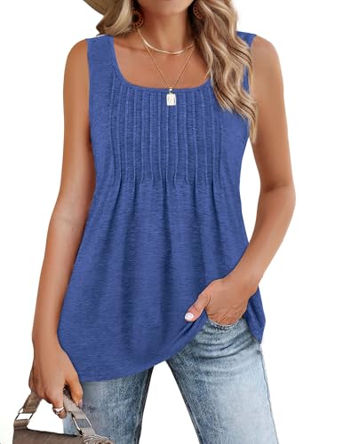Zeagoo Vests for Women Summer Cami Tank Tops Casual Square Neck Tank Pleated Loose Sleeveless Tops Camisole Vests Shirt Dark Blue S