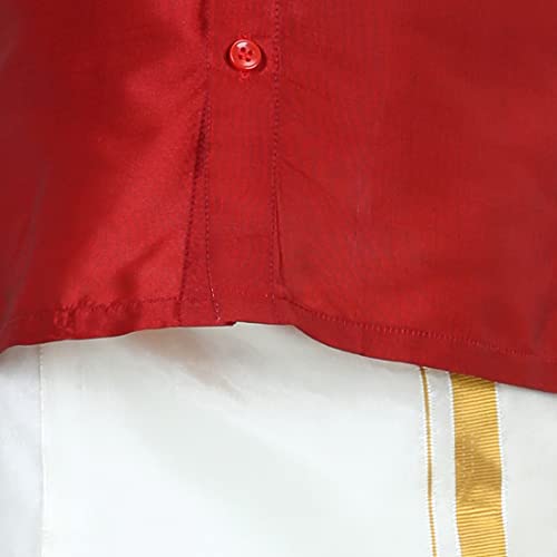 Image of BownBee Boys Silk Shirt and Mundu Dhoti South Indian Traditional Ethnic Dress for Kids with Half Sleeves, Button Closure Shirts for Baby Boy, Ideal for Any Festival Occasions & Wedding
