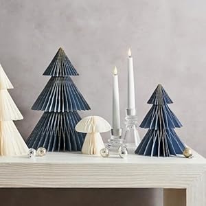 LampLust Winter Ornaments, 2 Pack Dusty Blue Honeycomb Paper Trees, 10 & 12 in, Blue Winter Wonderland Table Centerpieces Decorations for Home Mantel Decor LampLust Winter Ornaments 2 Pack Dusty Blue Honeycomb Paper Trees 10 12 in Blue Winter Wonderland Table Centerpieces Decorations for Home Mantel Decor