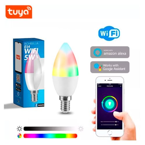 M Ledme - Bombilla LED Inteligente WiFi Vela 6W (Eq. 50 W) casquillo E14, sin necesidad de Hub, Regulable en intensidad, Luz Blanca y de Colores (RGB+CCT), compatible con Alexa y Google Home, LM7144 - imagen 2