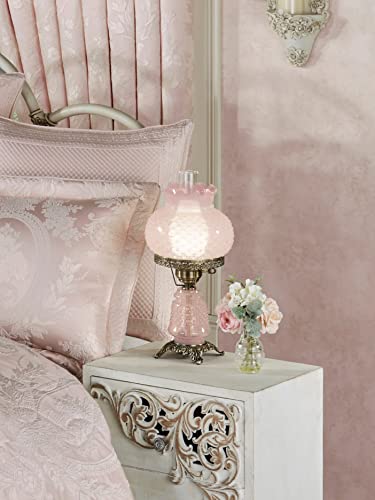 Touch Of Class Mindy Hobnail Glass Table Lamp - Pink Shade - Handcrafted Globe - Blown By Hand - Hurricane Chimney Style - Victorian Aesthetic - Vintage Lamps For Desk, Bedroom, Living Room #TOP1