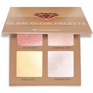 Highlighter Palette Makeup Iluminador – Glow Bronzer Powder Kit With Mirror – 4 Highly Pigmented Face Shimmer Colors – Vegan, Cruelty Free & Hypoallergenic