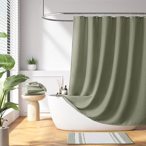 Madison Park Shower Curtain Waffle Weave, Vibrant Dyed, Waffle Shower Curtain 3M Scotchgard Moisture Management, Farmhouse Shower Curtains for Bathroom, Standard: 72x72 Sage Green