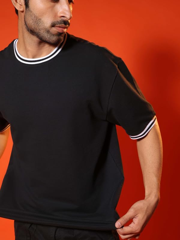Image of SUBTRACT Round Neck Oversized T Shirt for Men | 100% Organic Cotton Oversized Tshirt | Contrast Rib Details & Comfort Fit