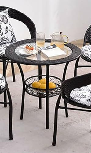 Image of 4+1 Outdoor Indoor Furniture Sets Rattan Wicker Chair Patio Set Bistro Set Conversation Set Balcony Outdoor Garden Furniture Chair (Black with Multicolor Cushion & Pillow)