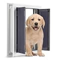 Rseord Sliver Pet Door with Panels, Aluminum Dog Door with Automatic Closing Magnetic Flaps, Medium Doggie Door, Slide-in Panel & 4 Security Locks, Suitable for Doors, Screen and Wall
