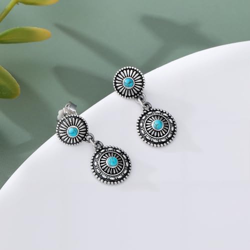 Boucles d'oreilles turquoise argent 925 anti-allergie pendantes légères - 2