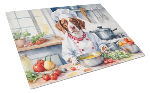 Caroline's Treasures DAC6221LCB Brittany Spaniel The Chef Glass Cutting Board Decorative Tempered Glass Kitchen Cutting and Serving Board Large Size Chopping Board