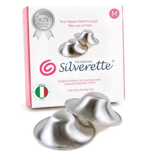 Image of Silverette Nursing Cups, Postpartum Essentials, The Real, Medium | Pure 925 Sterling Silver Nursing Cups, Nipple Shields for Breastfeeding Newborn, Silver Nipple Covers, Made in Italy, Gift