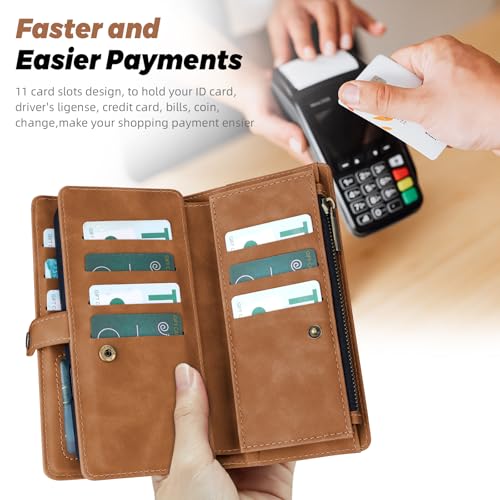 TwoHead Wallet Case for iPhone 16 Pro Max,with 11 Card Holders,Brown by TwoHead - Used condition - Image 7
