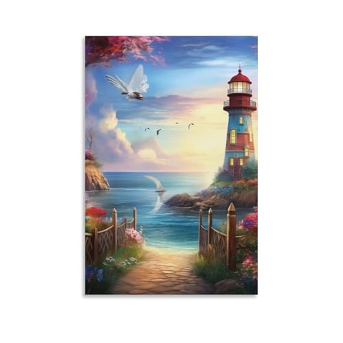 Tableau phare côtier impression sur toile déco murale salon chambre 50x75cm