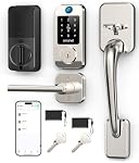 SMONET Verrouillage de porte sans clé avec poignée, intégré WiFi Serrures intelligentes pour porte d'entrée, Empreinte digitale Smart Deadbolt pour porte avant, APP Télécommande, Facile à installer, Auto-Lock, Argent