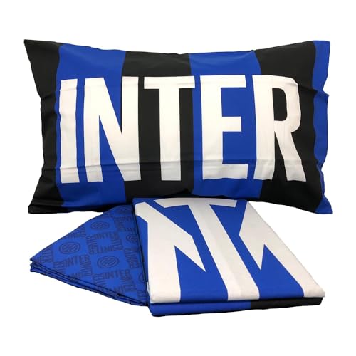 Inter, Set Lenzuolo Letto Singolo In Cotone, Completo Letto Una Piazza, 100% Cotone, Lenzuolo Sopra + Lenzuolo Sotto + Federa, 100% Cotone, Prodotto Ufficiale - 2