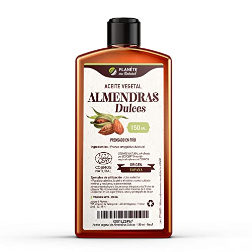 Aceite Vegetal de Almendras Dulces 150 ml - 100% Puro, Natural y Prensado en Frío - Certificado Cosmos Natural