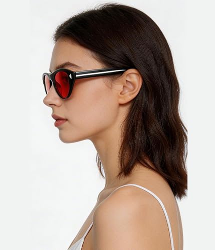 Image of EYLRIM Retro Oval Cat Eye Sunglasses for Women Men Trendy Flat Top Narrow Cateye Shades UV400 Protection