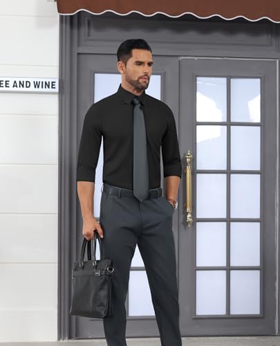 Stretch Dress Shirt Mens Long Sleeve Business Button Down Shirts for Men Flex Fitted Wedding Cotton Wrinkle Free4