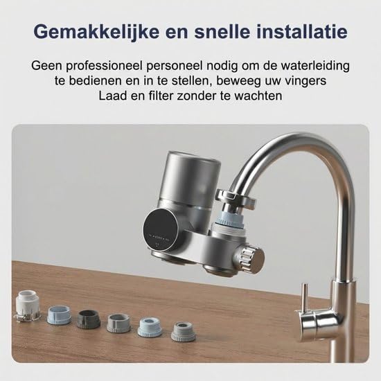 HG Filtre à eau pour robinet avec affichage LED – Système de filtration du robinet avec double mode d'eau – Système de filtration multicouche – 6 adaptateurs inclus – Gris/argenté