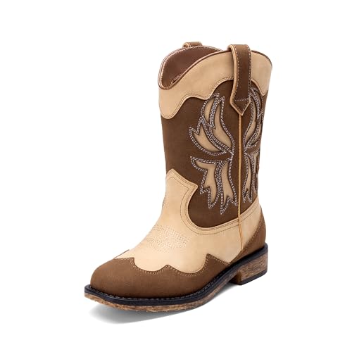 DREAM PAIRS Toddler Cowboy Boots Cowgirl Boots for Girls Square Toe Mid Calf Boys Western Fashion Riding Shoes for Toddler/Little Kid/Big Kid 7 Toddler Brown/Camo