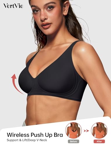 Vertvie Jelly Wireless Bras for Women Push Up Plunge Seamless T-Shirt Bras No Underwire Supportive Full Coverage Bralettes2