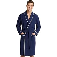 Bademantel Herren Teenager M–3XL, Baumwolle Bademantel Waffelpique, Leichter Saunamantel mit Gürtel und Taschen, Geschenke Für Männer (M, Marine)