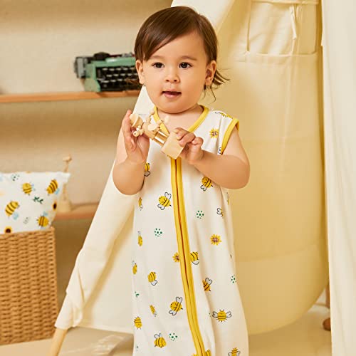 Image of DaysU Baby Sleep Sack 0-6 Months, 100% Cotton, Unisex Wearable Blanket, 2-Way Zipper TOG 0.5, Breathable Lightweight Sleeping Bag 2 Pack, Bee, Small