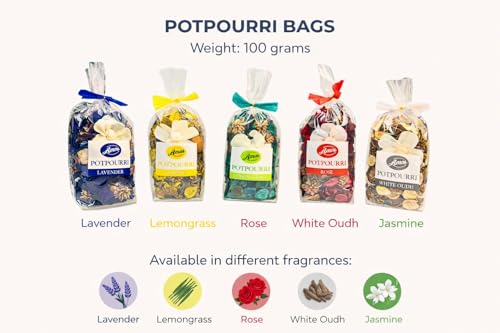 Image of Amos Premium Potpourri Flowers Home Fragrance Pack of 5(100 gm Each) (Rose) (Jasmine) (Lavender)(Lemongrass)(White oudh)